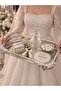 Luxury Silver Handle Rose Detailed Footed Rectangular Promise, Engagement, Dowry, Coffee, Tea Presentation Service Tray