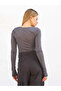 Women's Anthracite Bodysuit Square Neck Long Sleeve Basic Knitted Viscose Blend - 4
