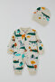 Baby Boy Jumpsuit Safari Themed Cute Animals Patterned 0-9 Months, Yellow