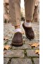 Women's Brown Fur Lined Suede Textured House Slippers 3 cm Bynduggmtf01 - 7