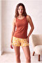 Women's Tile / Yellow Floral Patterned Ruffle Shorts Pajama Set Pjjade - 2