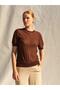 Women's Coffee Color Crew Neck Sequin Detailed Half Sleeve Standard Length Knitwear Sweater - 2