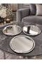 3-Piece Silver Feather Detailed Round Presentation Tray for Tea, Coffee and Pastries, Decorative Serving Tray