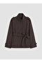 Brown Stand Collar Belted Oversize Women's Trench Coat - 2