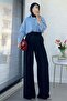 Premium Pleated Detailed Twill Palazzo Trousers - Navy Blue - 7