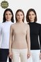 Black-White-Tan Women's Half Turtleneck Long Sleeve Body/Blouse - Pack of 3