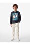 Long Sleeve Crew Neck Printed Raised Cotton Sweatshirt