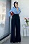 Premium Pleated Detailed Twill Palazzo Trousers - Navy Blue