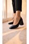Arianna Women's Black Genuine Leather Lined Thick Heeled Shoes
