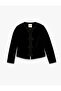 Slim Fit Padded Crew Neck Long Sleeve Velvet Jacket with Fancy Buttons - 6