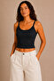 Women's Thin Straps Contrast Ribbed U-Neck Ribbed Crop Tank Top - 3