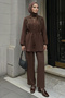 Stone Embellished Shirt Collar Brown Hijab Suit 26189Kh