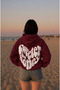 Oversize Sweeter Than Honey Heart Printed Hooded Burgundy Sweatshirt