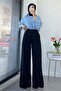 Premium Pleated Detailed Twill Palazzo Trousers - Navy Blue - 2