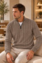 Men's Standard Fit Hair Knit Half Zipper Knitwear Sweater - 2