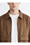 Vizyon New Season Brown Loose Fit Shirt Collar Men's Leather Look Coat - 4