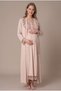 Women's Beige Lace Full Length Nursing Detailed Maternity Nightgown Set with Dressing Gown - 4