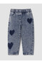 Blue Heart Patterned Girl's Jean Trousers - 3