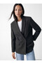 Gray Double-Breasted Collared Plaid Women's Blazer Jacket - 3