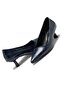 Women's Short Heeled Pointed Toe Crocco Patterned Navy Blue Stiletto Shoes - 3