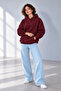Unisex Oversize Hooded Basic Sweatshirt 3 Thread Burgundy - 4