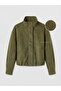 Özmarka New Season Khaki Stand Collar Suede Look Women's Jacket - 7