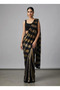 Black Sequin Embroidered Saree Set with Striped Blouse – Women's Indian Ethnic Wear