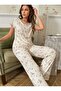 Floral Printed Ruffled Casual Long Pajama Set -7139 - 4