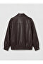 Brown Oversize Women's Leather Look Jacket - 6