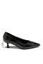 Women's Short Heeled Pointed Toe Crocco Patterned Black Color Stiletto Shoes - 2