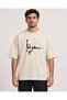 Unisex Hat Art Ethnic Carpet Motif Freedom Written 100% Cotton Oversize Beige T-Shirt