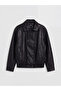Ozmarka New Season Black Shirt Collar Women's Leather Look Jacket - 4