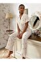 Floral Printed Ruffled Long Pajama Set-7036 - 3