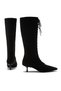 Women's Black Suede Lace-Up Pointed Toe 5 cm Cat Heel Boots - 4