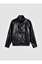 Vizyon New Season Black Stand Collar Women's Leather Look Jacket - 6