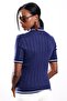 Navy Blue Polo Neck Short Sleeve Knitted Sweater - 6