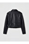 Özmarka New Season Black Women's Cropped Leather Look Jacket - 7