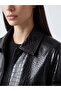 Crocodile Skin Patterned Women's Leather Look Jacket - 3
