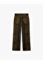 Cotton Buttoned Pocketed Stoned Straight Leg Leopard Pants - Longer Straight Jeans - 2