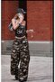 Women's Khaki Camouflage Pattern Oversize Wide Leg Street Style Trousers - 2