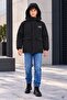 Black Boy's Inflatable Coat with Flap Pockets, Embroidered Logo, Fur Inside, Removable Hood 24917 - 2