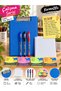 A4 Covered Secretary's Work Set Blue – 50 Sheets of Unlined Paper, 3 Ballpoint Pens and 4 Colored Sticky Notes