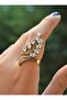 Zircon Stone Leaf Jewelry Ring - White - - 2