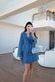 Gold Buckle V-Neck Denim Dress - 2