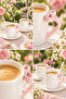 Set of 2 Pink Bow Handle Porcelain Coffee Cups – 4-Piece Coffee Cup Set with Saucers - 3