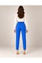 Women's Saks Blue High Waist Button Detailed Elastic Back Ankle Length Narrow Leg Flare Fabric Trousers - 2