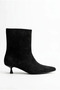 Women's Pointed Toe Goblet Heeled Long Zipperless Ankle High Boots - Mira - Black Suede - 3