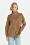 Asymmetrical Closure Notched Collar Tunic - Tan - 2
