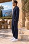 Men's Navy Blue Textured Shirt Navy Blue Relaxed Fit Trousers 2-Piece Combination Set - 3