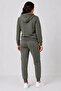 Two-Thread Hooded Jogger Tracksuit Set with Kangaroo Pockets - Khaki - 2